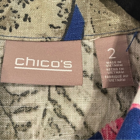 Chico's Women’s Jacket Large Blue 100% Linen Colorful Tropical Floral Coastal - Picture 7 of 13